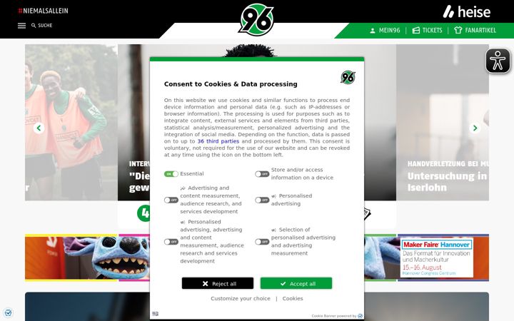Screenshot of hannover96.de