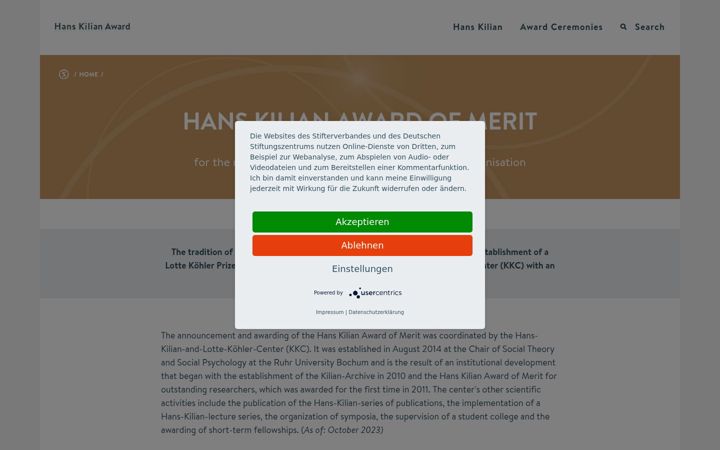Screenshot ta' hans-kilian-award.de