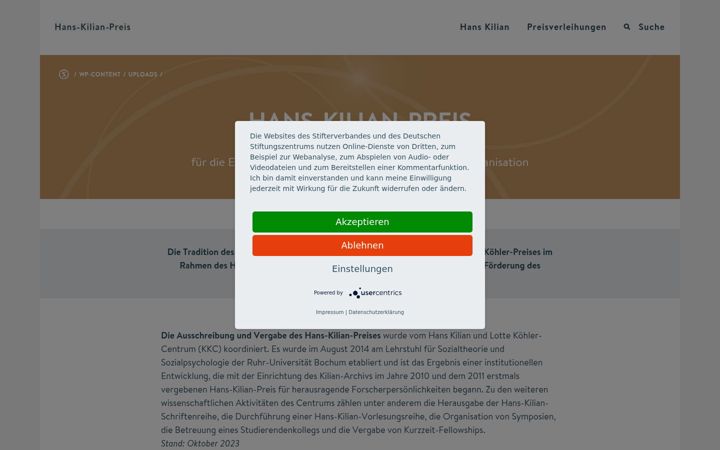 Screenshot of hans-kilian-preis.de