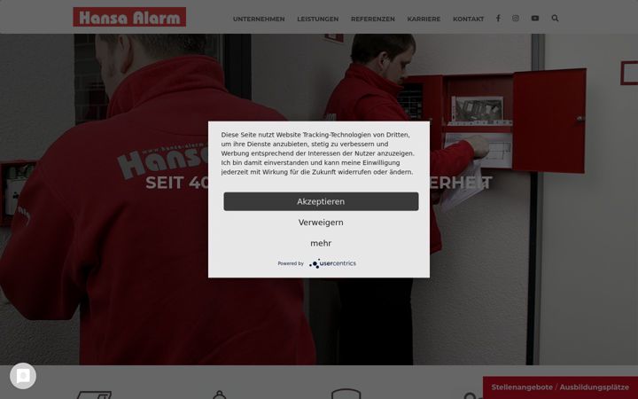 Captură de ecran a hansa-alarm.de