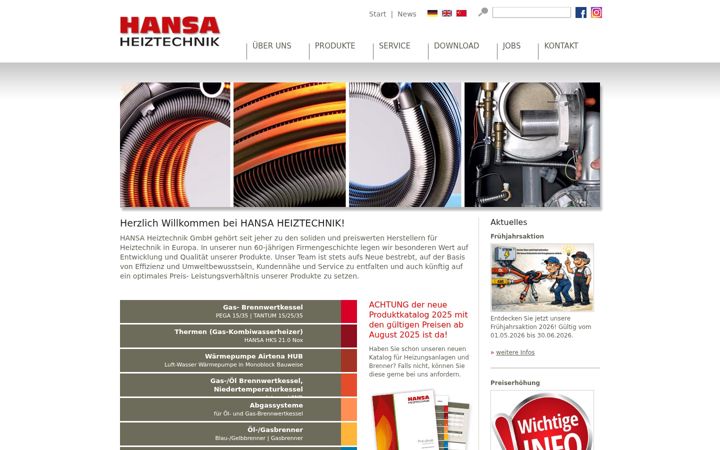 Captură de ecran a hansa-heiztechnik.de