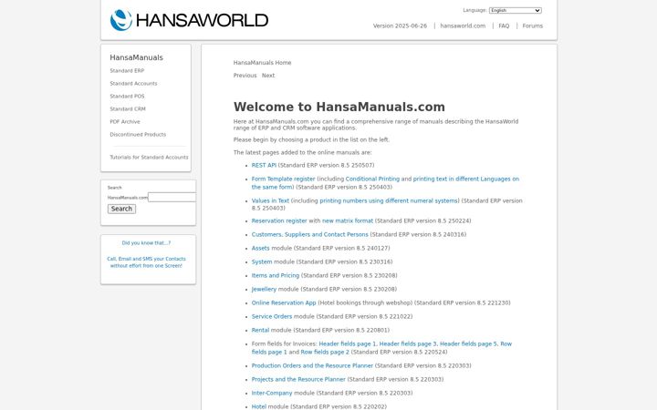Screenshot of hansamanuals.com