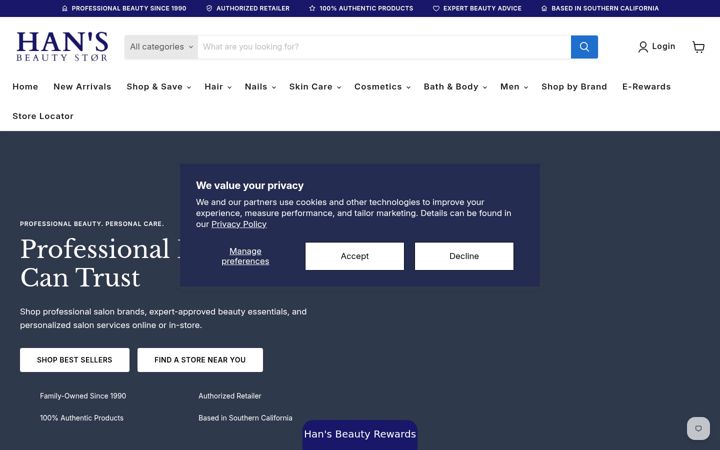 Screenshot of hansbeautystor.com