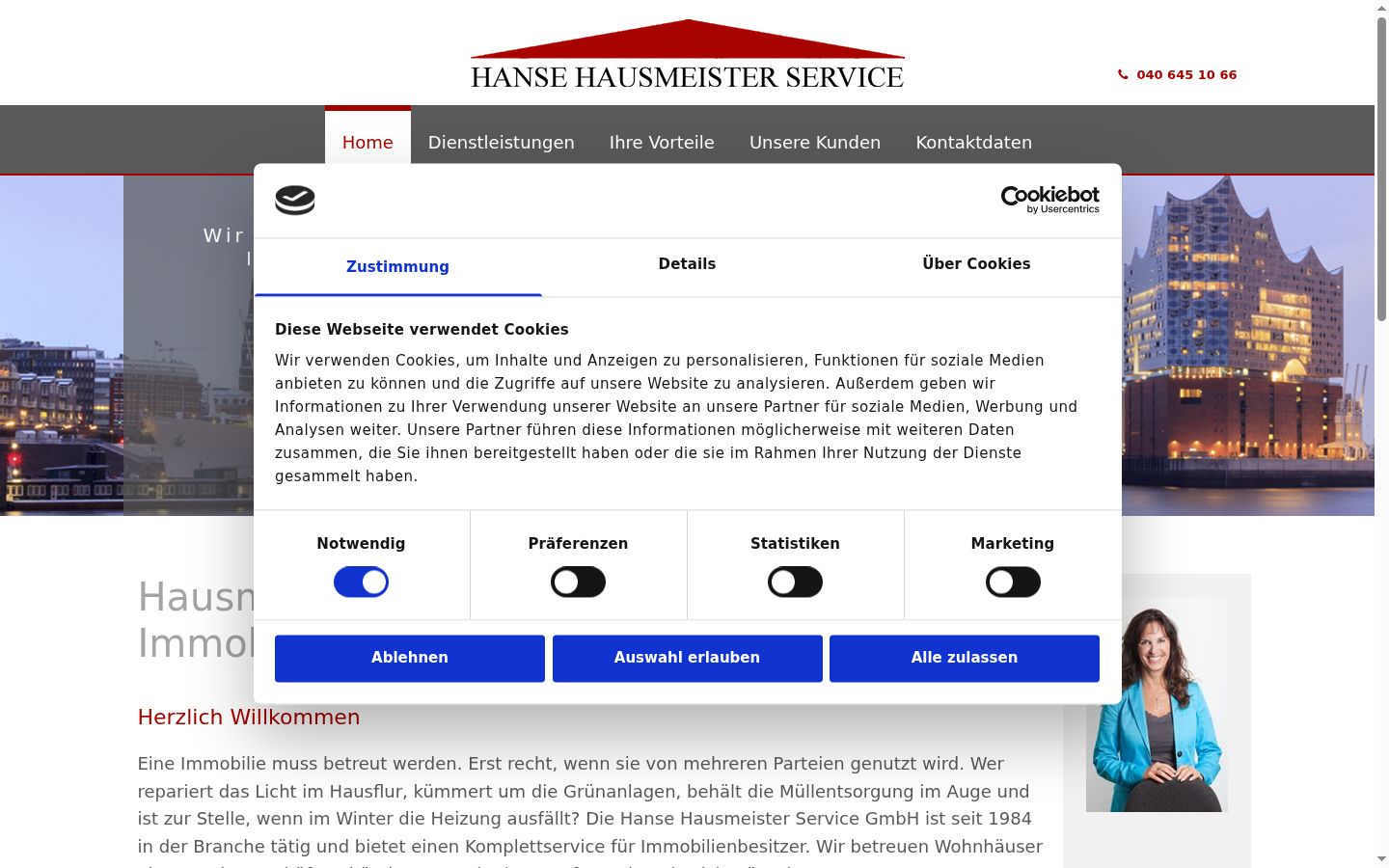 Screenshot des Einwilligungsbanners vor jeglicher Interaktion
