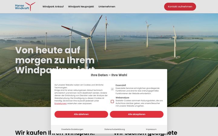 Captură de ecran a hanse-windkraft.de