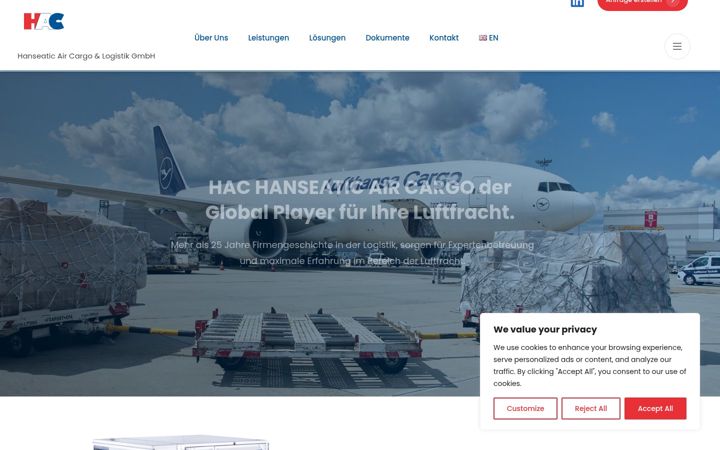 Screenshot of hanseatic-air-cargo.de