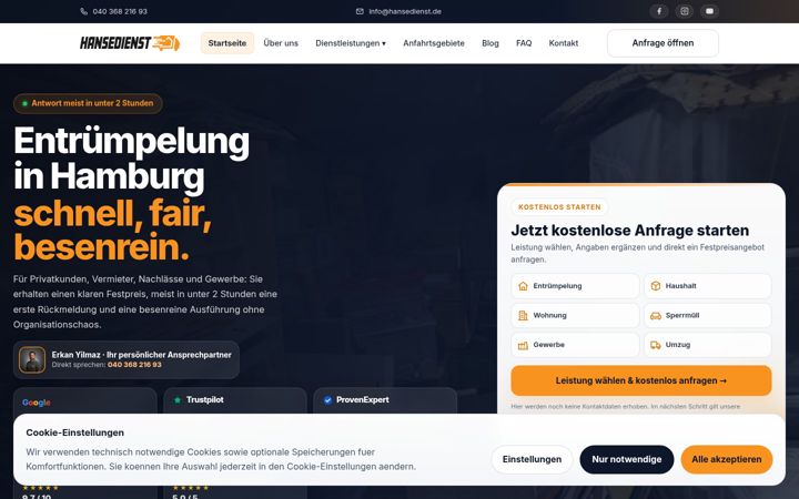 Screenshot of hansedienst.de