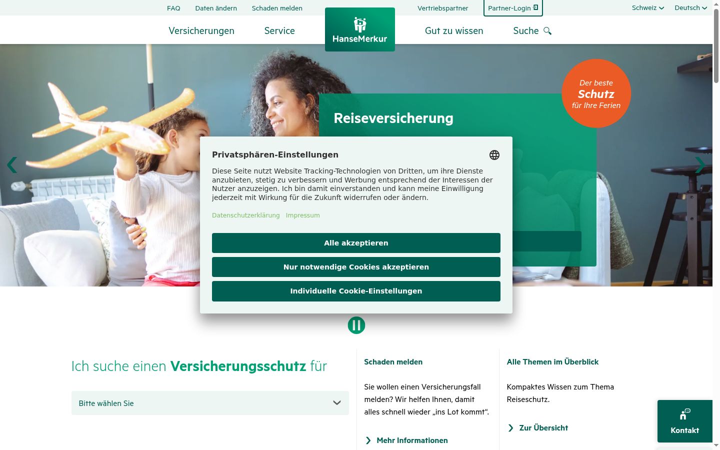 Screenshot des Einwilligungsbanners vor jeglicher Interaktion