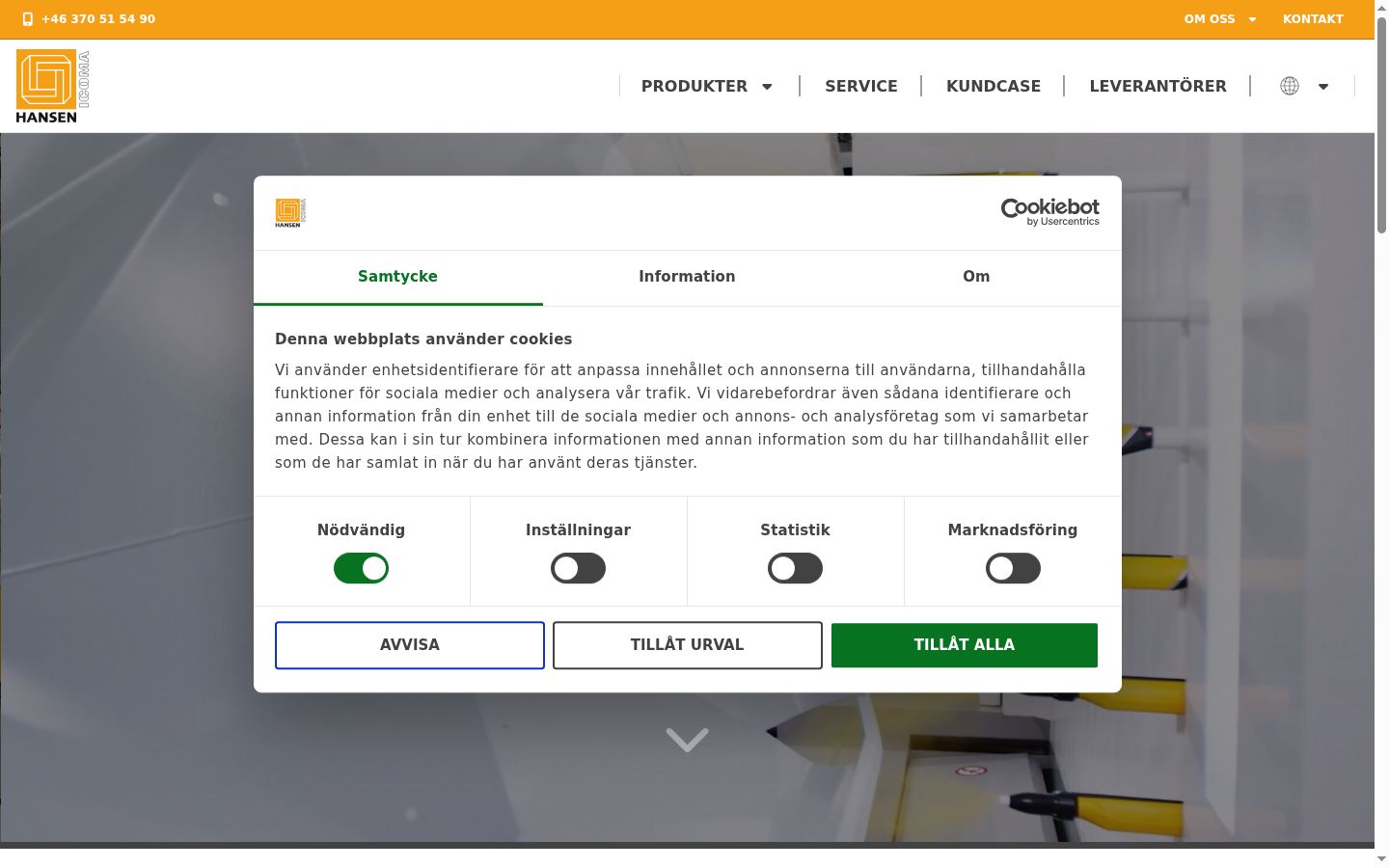 Screenshot del banner di consenso mostrato prima di qualsiasi interazione