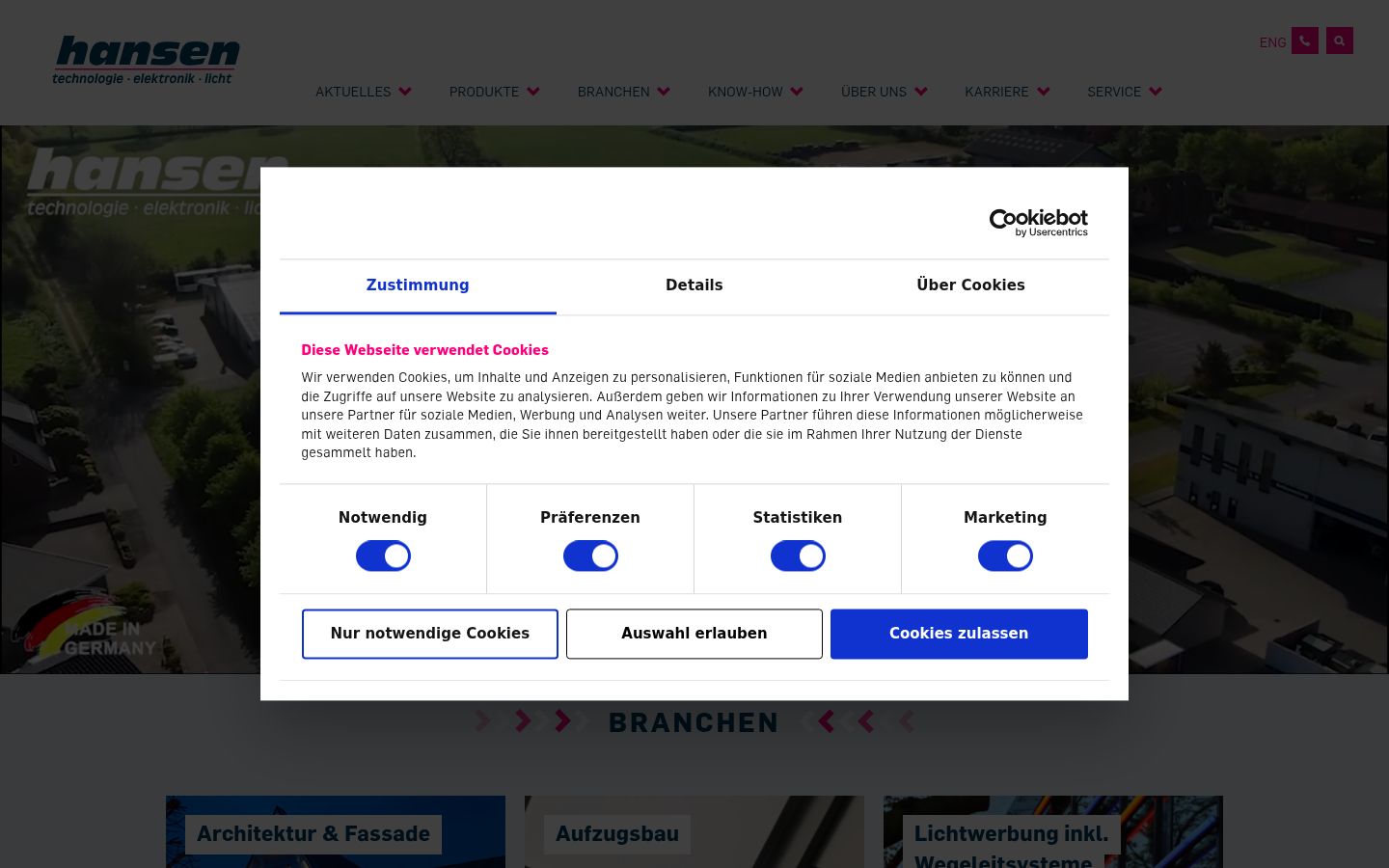 Skärmbild av samtyckesbannern som visades före någon interaktion