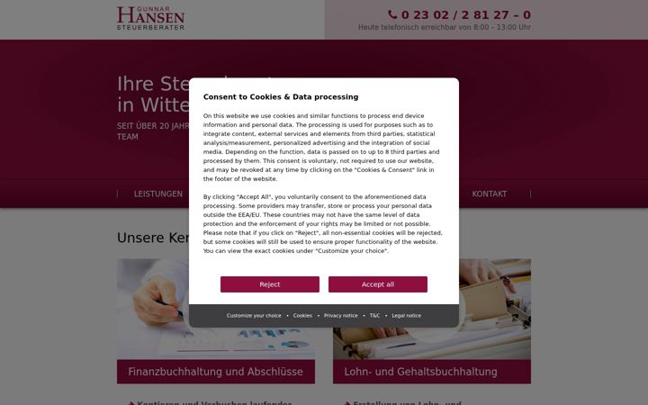 Captură de ecran a hansen-steuerberater.de