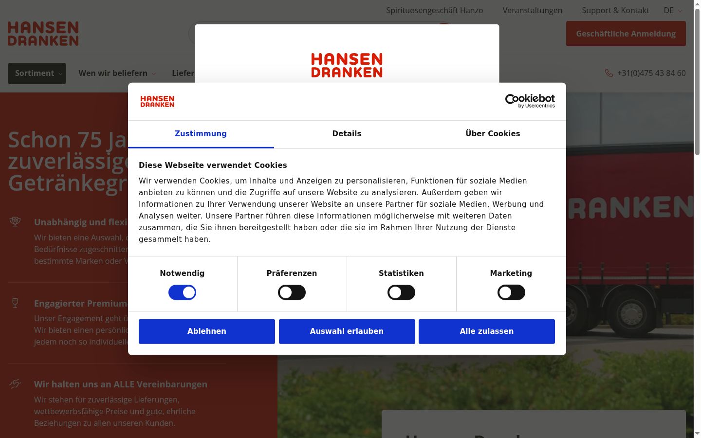 Snímek obrazovky baneru souhlasu zobrazeného před jakoukoli interakcí