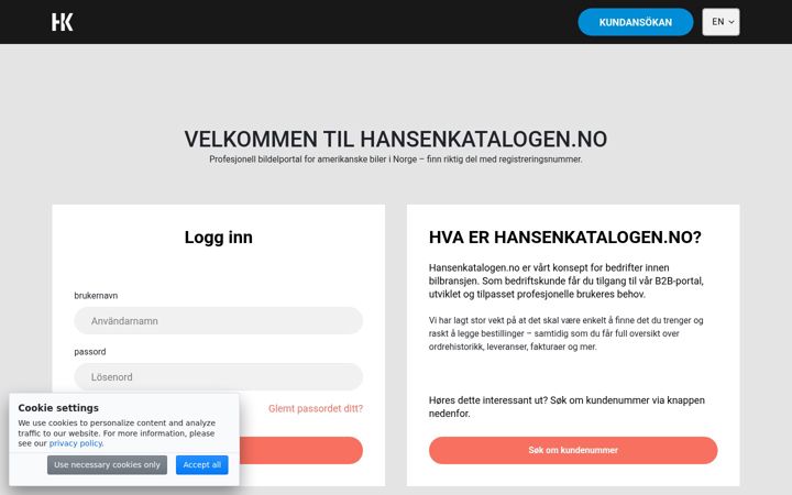 Screenshot of hansenkatalogen.no