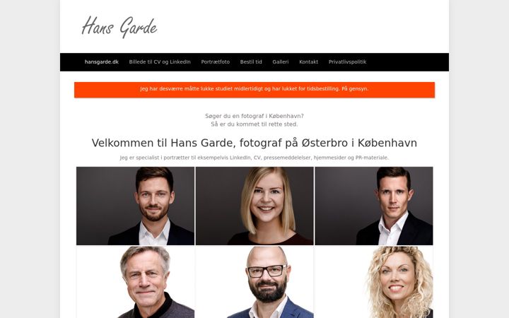 Екранна снимка на hansgarde.dk