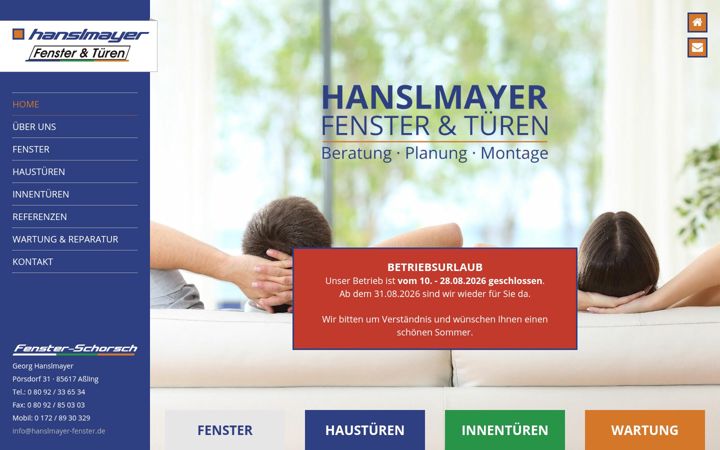 Screenshot of hanslmayer-fenster.de