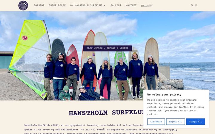 Screenshot of hanstholmsurfklub.dk