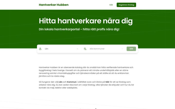Screenshot of hantverkarhubben.se