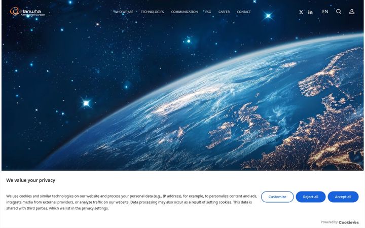 Screenshot of hanwha-aerospace.eu