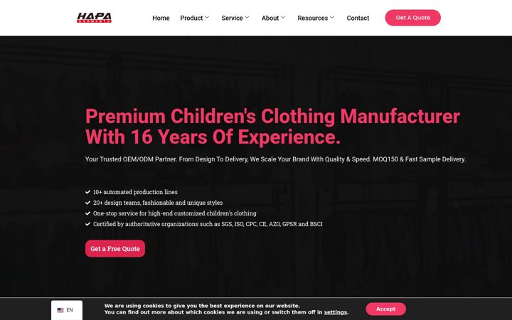 Screenshot of hapagarments.com