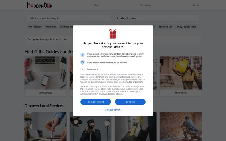 Screenshot of happenbox.com
