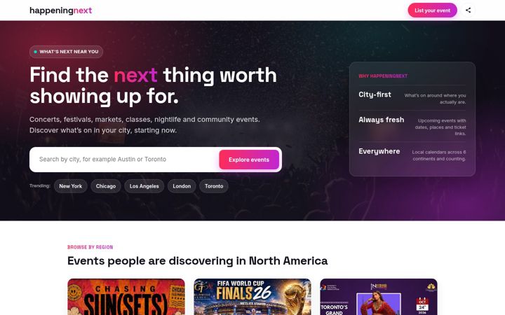 Screenshot of happeningnext.com