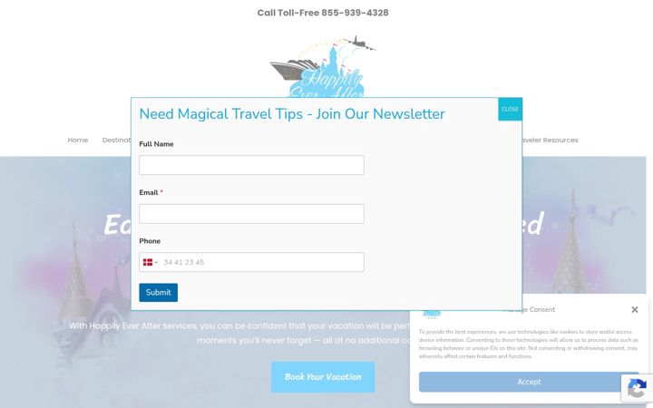 Screenshot of happilyeveraftertravel.com