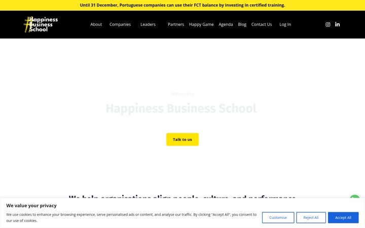 Screenshot of happinessbusinessschool.com