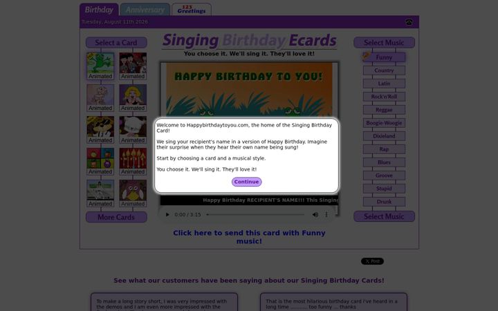 Screenshot of happybirthdaytoyou.com