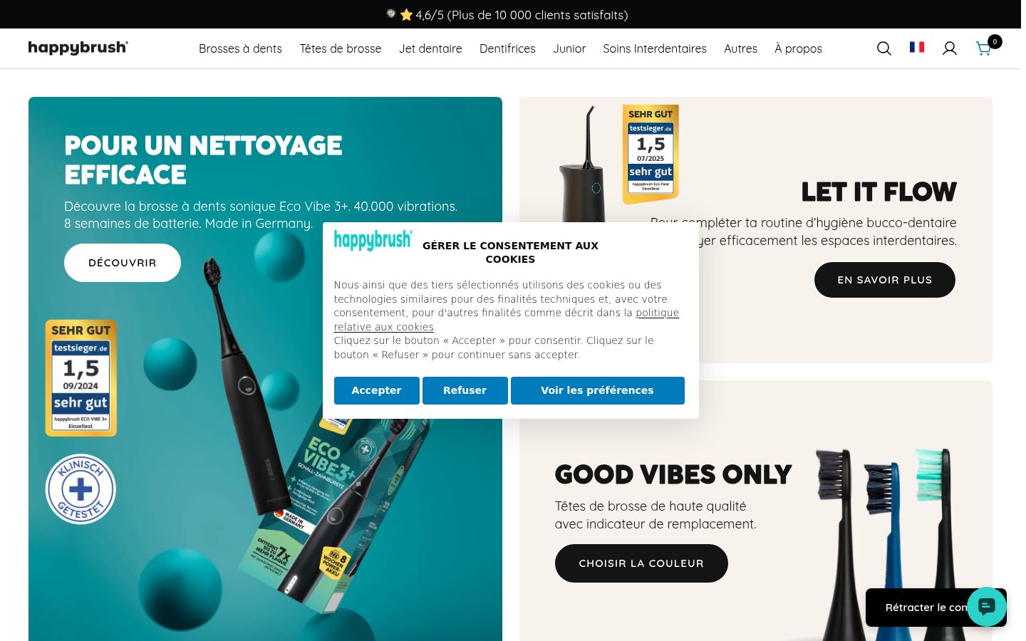 Screenshot del banner di consenso mostrato prima di qualsiasi interazione