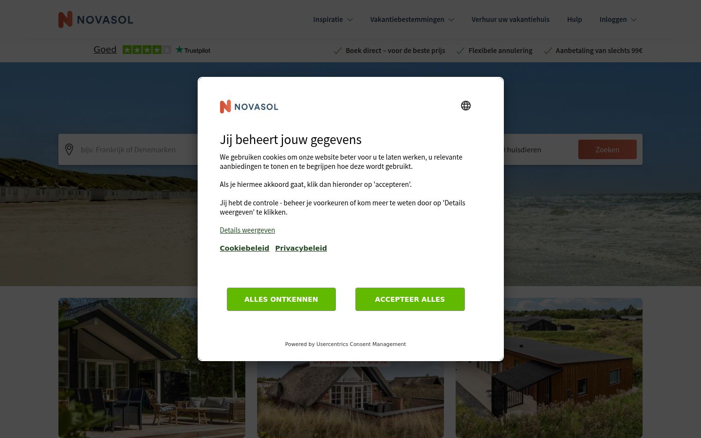 Snímka obrazovky banera súhlasu zobrazeného pred akoukoľvek interakciou