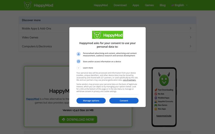 Screenshot of happymod.tube