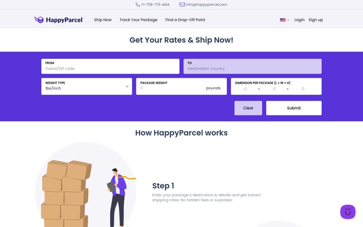 Screenshot of happyparcel.com