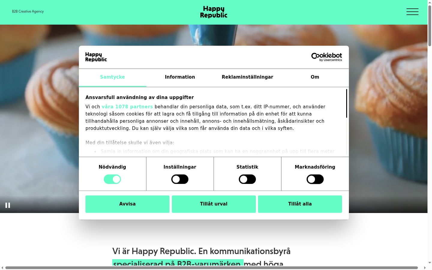 Snimka zaslona bannera za privolu prikazanog prije bilo kakve interakcije