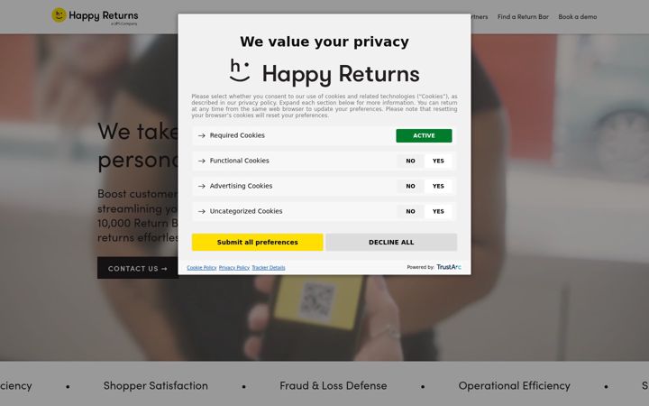 Screenshot of happyreturns.com