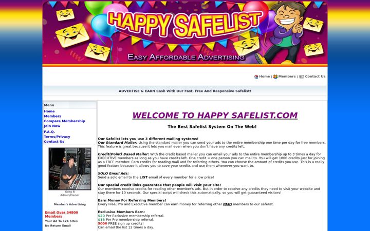 Screenshot of happysafelist.com