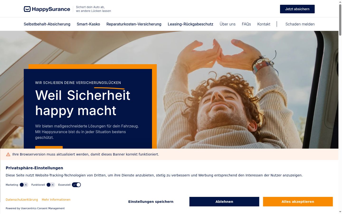 Screenshot del banner di consenso mostrato prima di qualsiasi interazione