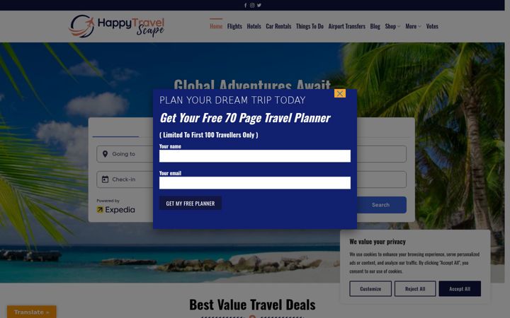 Screenshot of happytravelscape.com