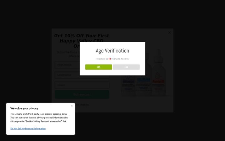 Screenshot of happyvalleycbd.com