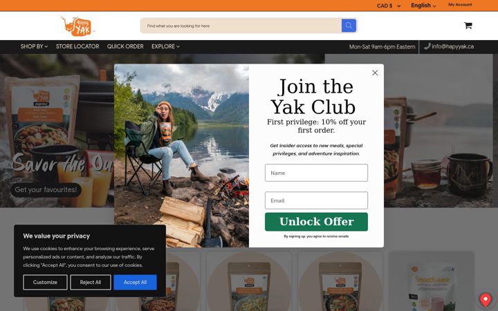 Screenshot of happyyak.ca