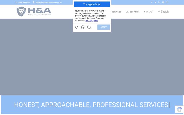 Screenshot of haprotectionservices.co.uk