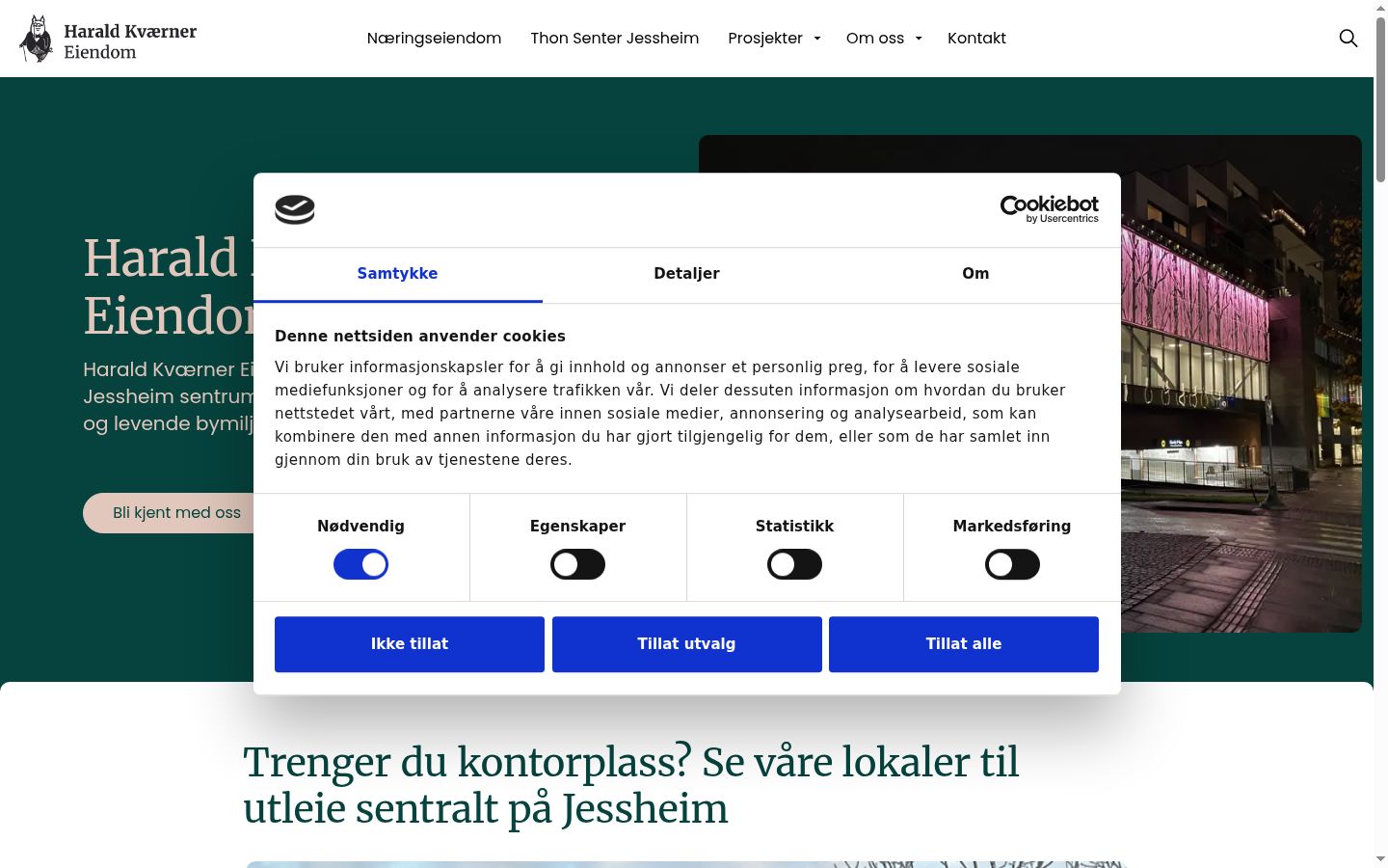 Skärmbild av samtyckesbannern som visades före någon interaktion