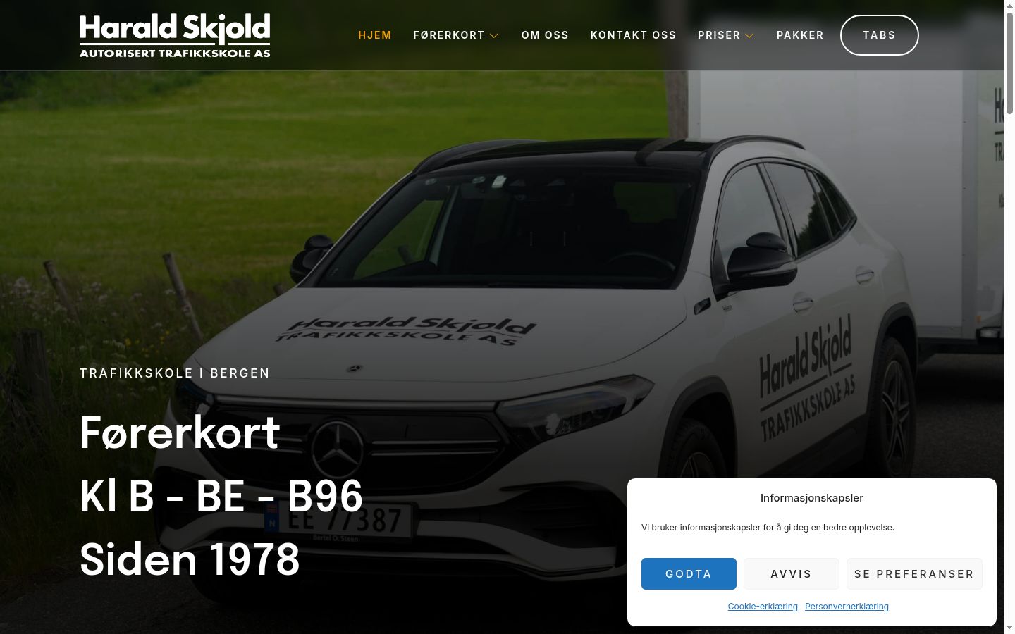 Skærmbillede af samtykkebanneret, som det blev vist før nogen interaktion