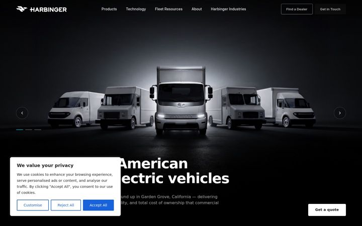 Screenshot of harbingermotors.com