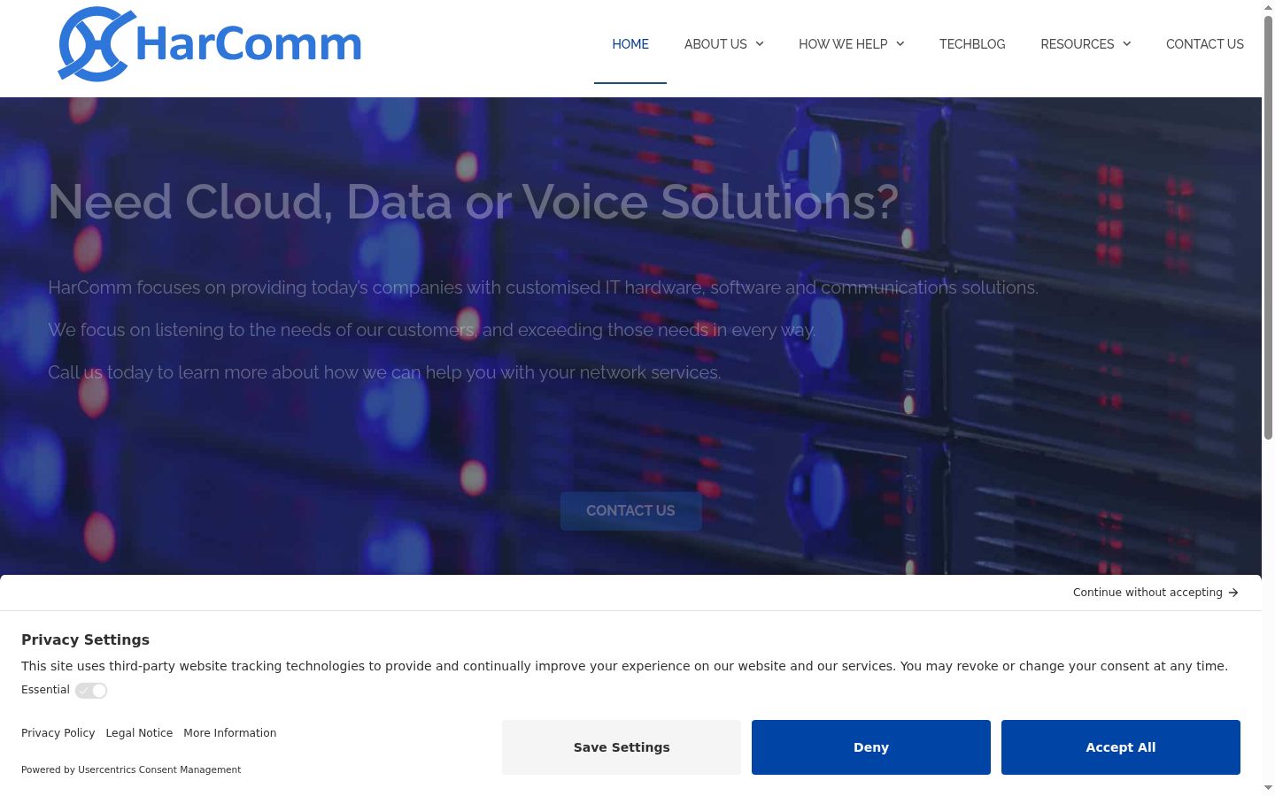 Screenshot del banner di consenso mostrato prima di qualsiasi interazione