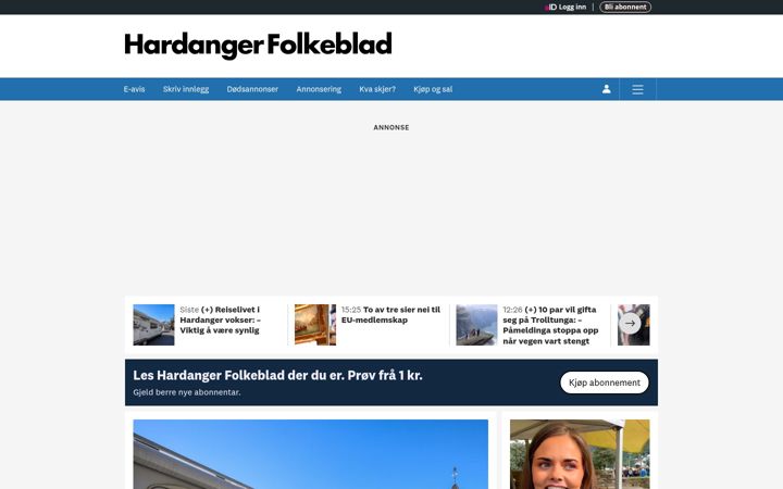 Screenshot of hardanger-folkeblad.no