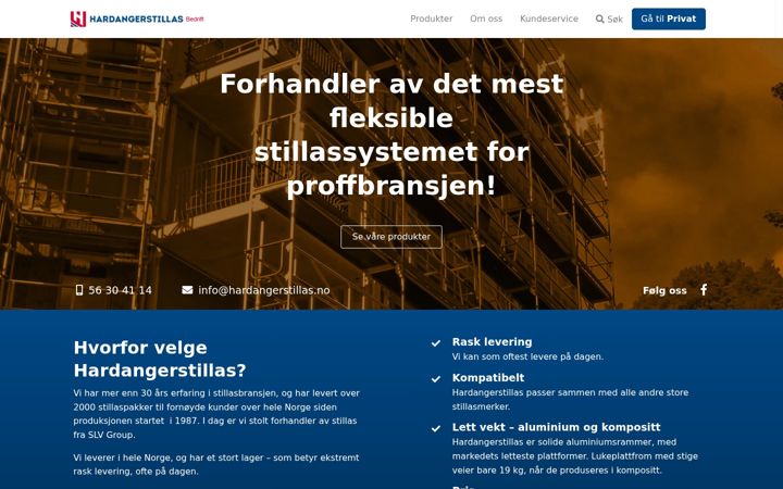 Skärmbild av hardangerstillas.no