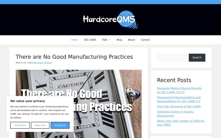 Screenshot of hardcoreqms.com