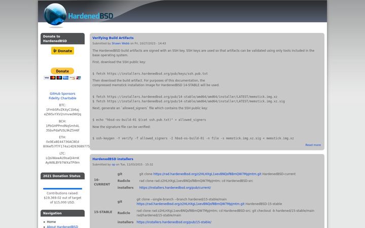Screenshot von hardenedbsd.org