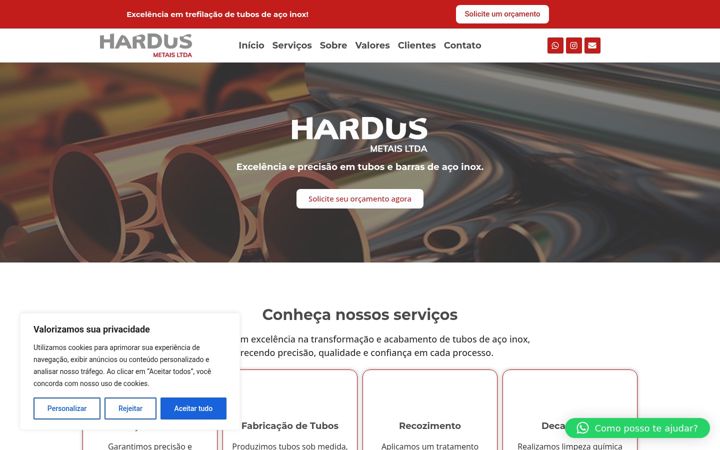 Screenshot of hardusmetais.com.br