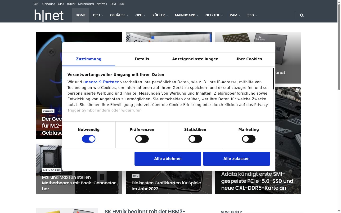 Screenshot of the consent banner shown before any interaction